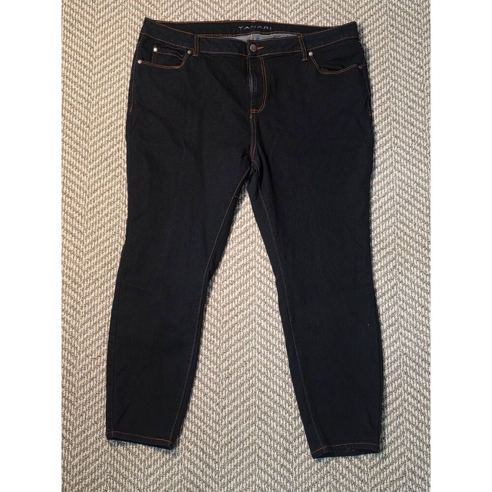 Tahari Women's Plus Size 20W Dark Wash Orange Stitch Stretch Skinny Jeans